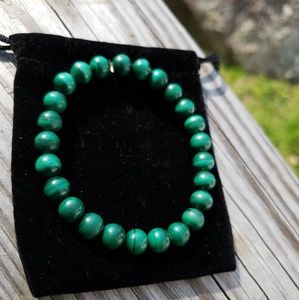 Malachite Crystal Healing Beaded Bracelet w/Pouch